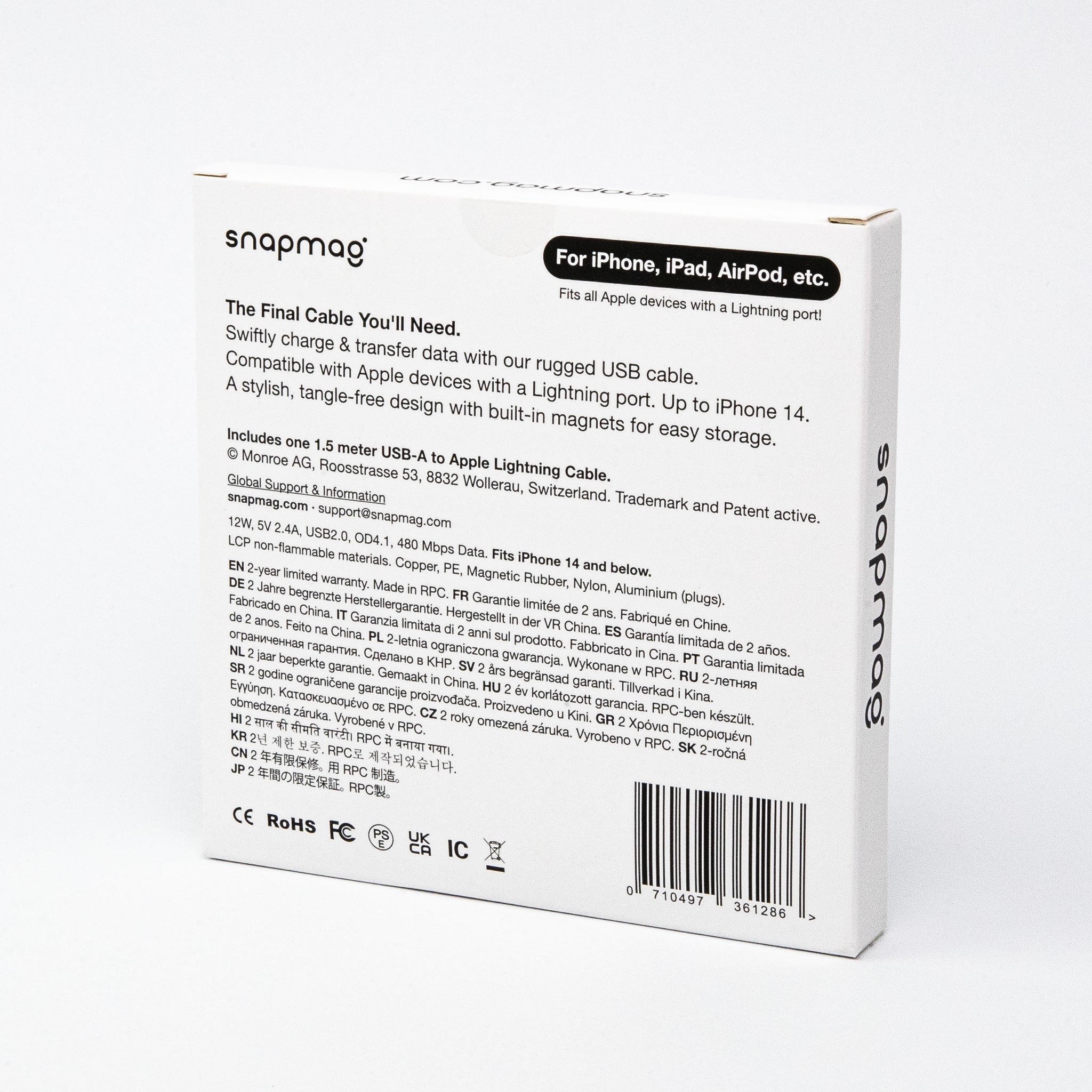 USB-A a relámpago | Todos los dispositivos Apple Lightning | 1,5 m | BLACK EDITION snapmag